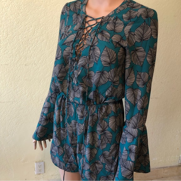 Mas Animale Overall Romper Women’s Size 36(XS/S) Green/Gray Long Flared Sleeves - Picture 16 of 16